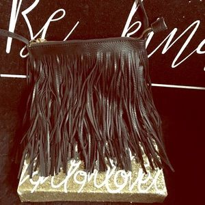 Black leather fringe purse